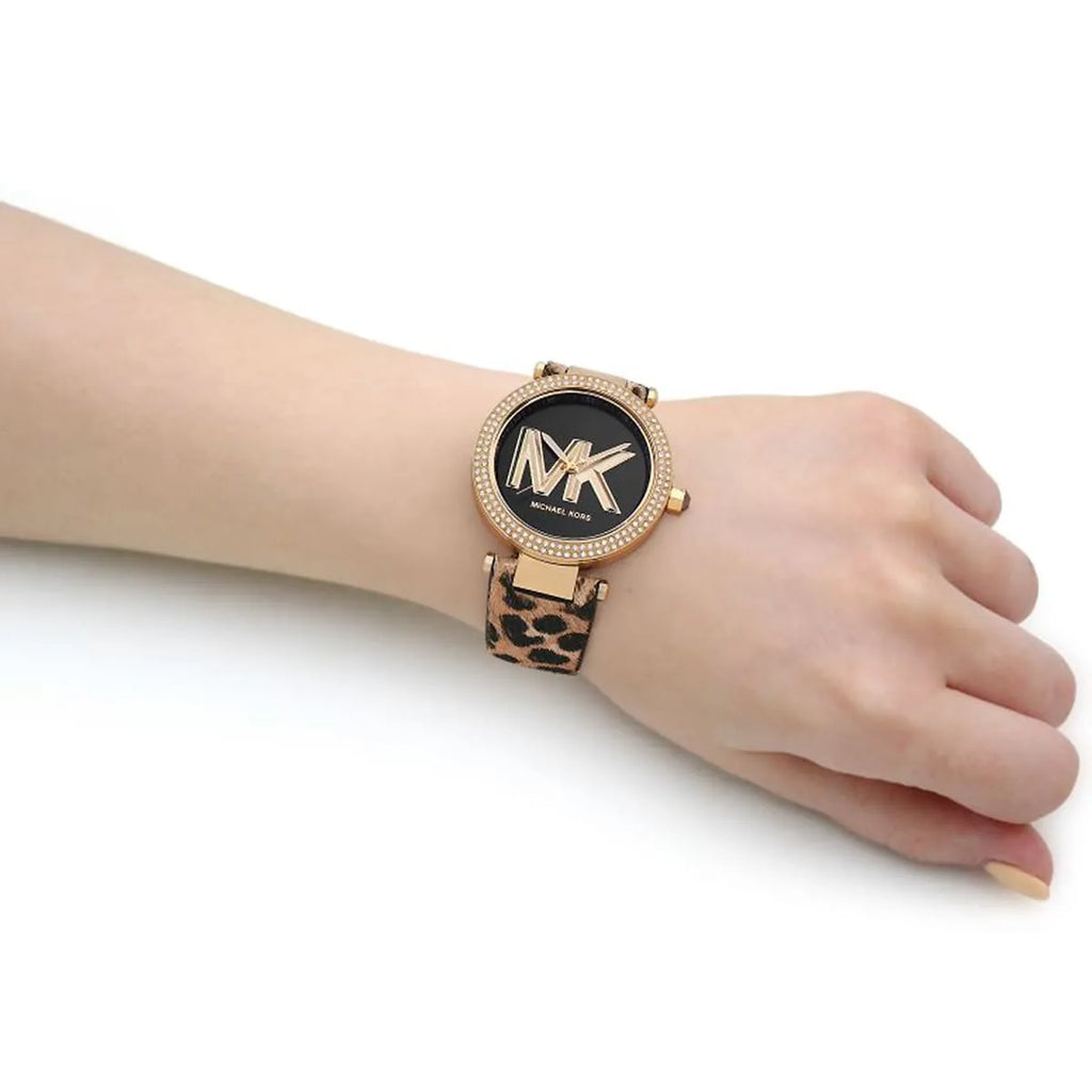 Michael Kors Parker Black Dial Cheetah Print Brown Leather Strap Watch For Women - MK4723 Buy Now By Michael Kors