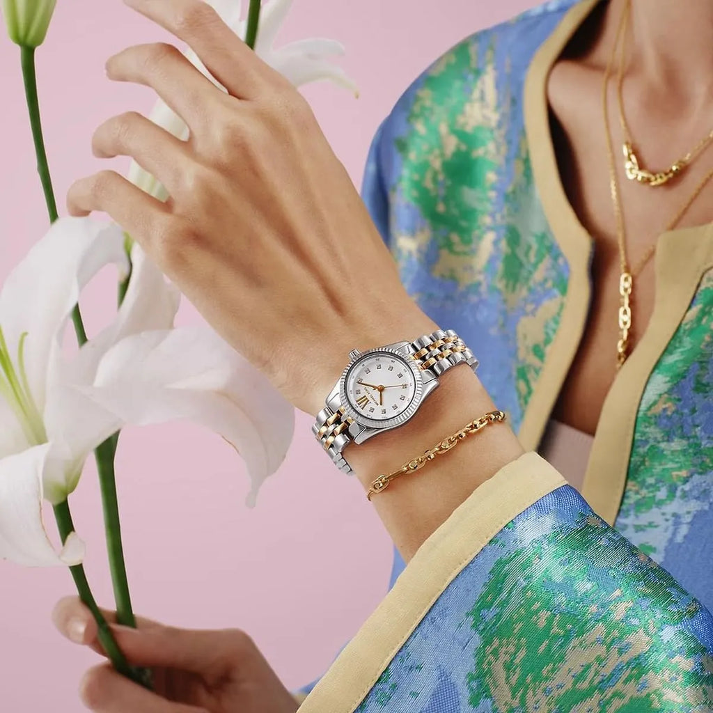 Michael Kors Lexington Analog Silver Dial Two Tone Steel Strap Watch for Women - MK4740 Buy Now By Michael Kors