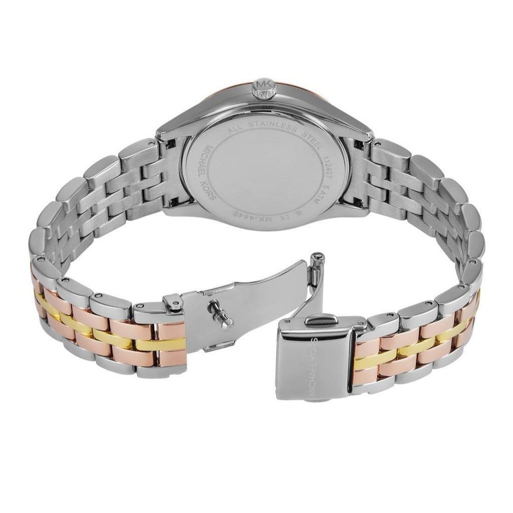 Michael Kors Harlowe Three-Hand Mother of Pearl White Dial Tri Tone Steel Strap Watch for Women - MK4846 Buy Now By Michael Kors