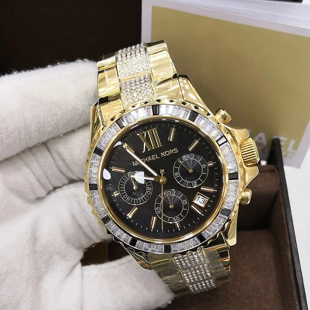 Michael Kors Everest Chronograph Black Dial Gold Steel Strap Watch For Women - MK5828 Buy Now By Michael Kors