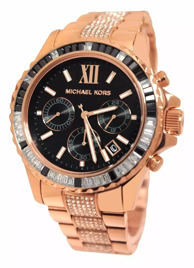 Michael Kors Everest Chronograph Black Dial Rose Gold Steel Strap Watch For Women - MK5875 Buy Now By Michael Kors