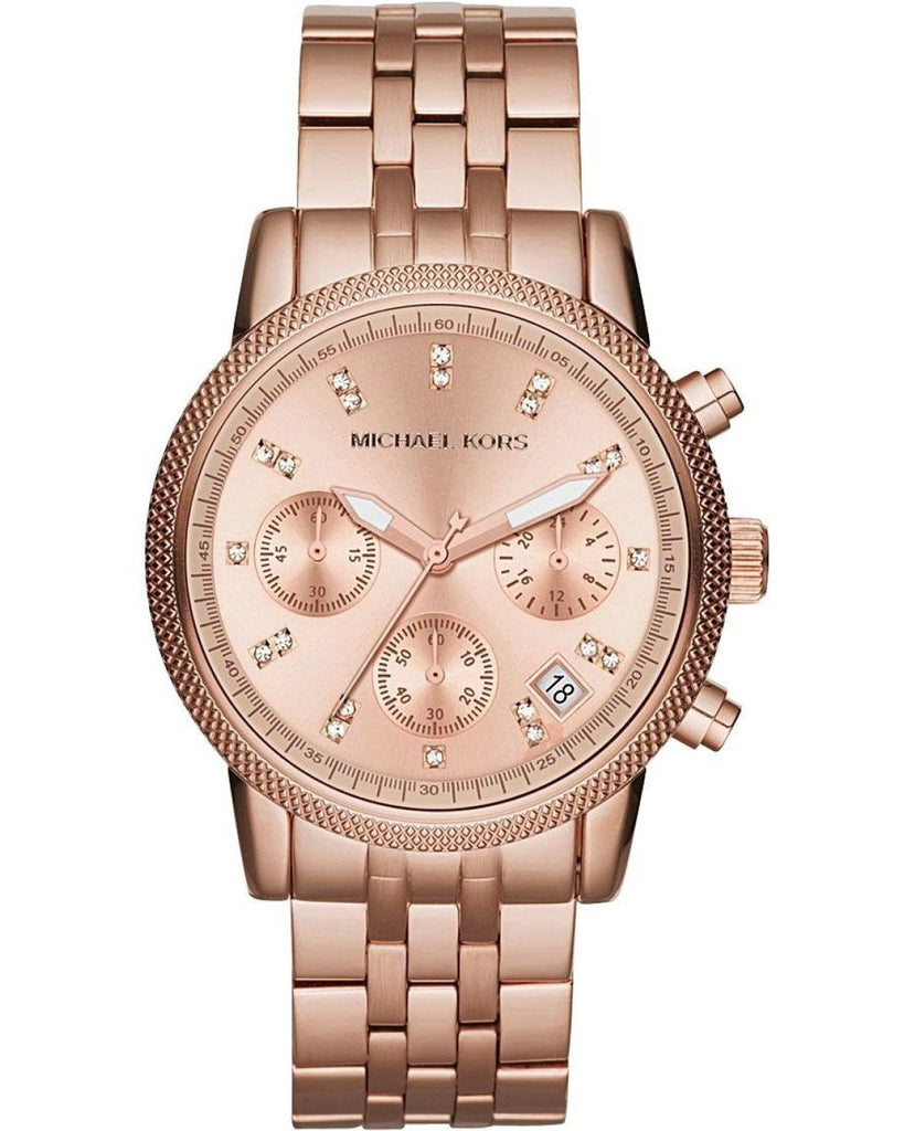 Michael Kors Ritz Chronograph Rose Gold Dial Rose Gold Steel Strap Watch for Women - MK6077 Buy Now By Michael Kors
