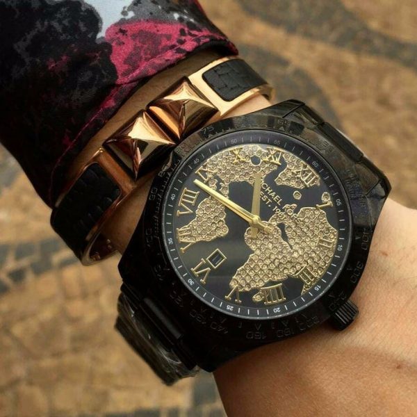 Michael Kors Layton Pave Black Dial Black Steel Strap Watch for Women - MK6091 Buy Now By Michael Kors