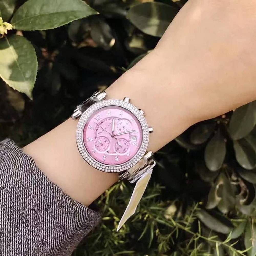 Michael Kors Parker Chronograph Pink Dial Silver Steel Strap Watch For Women - MK6105 Buy Now By Michael Kors