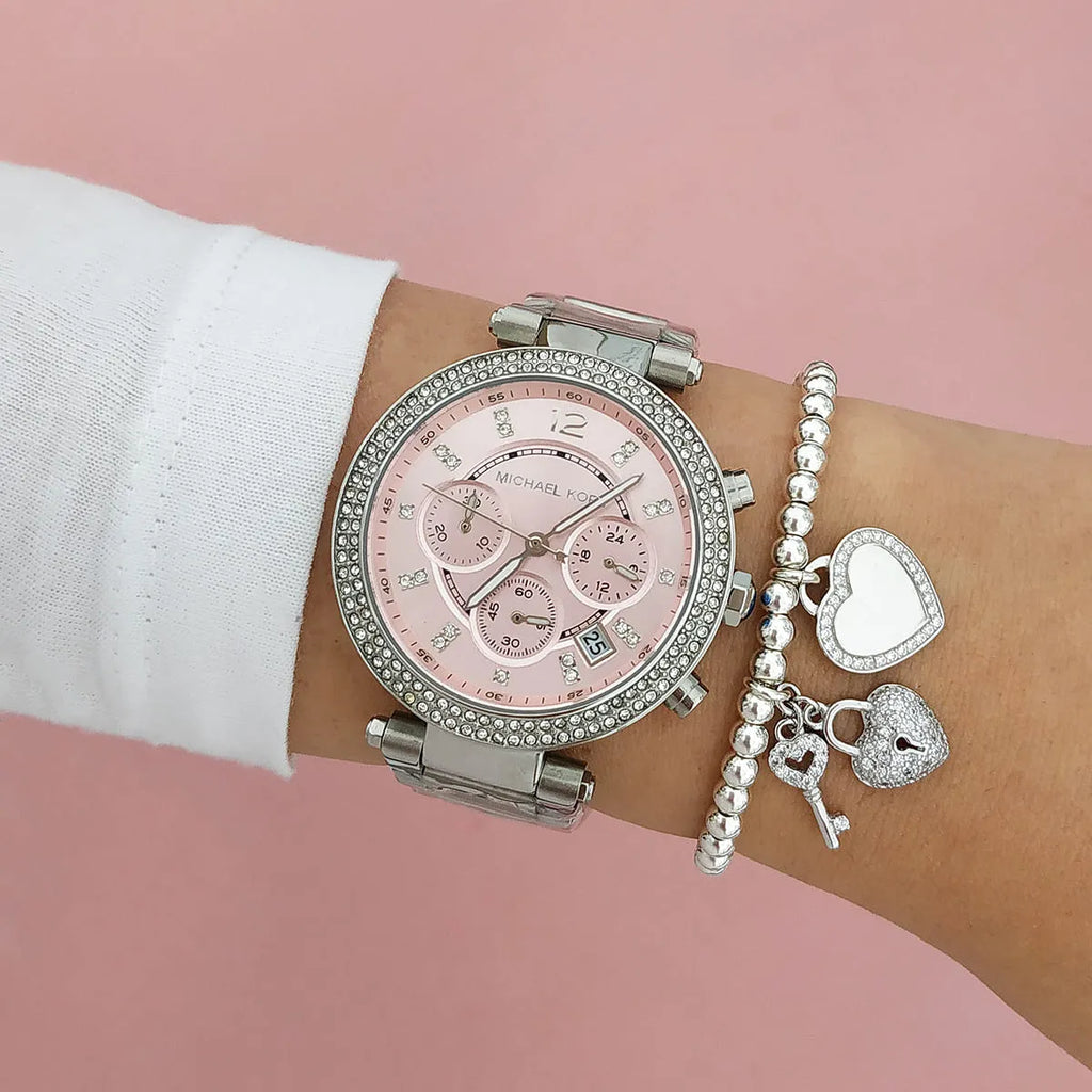 Michael Kors Parker Chronograph Pink Dial Silver Steel Strap Watch For Women - MK6105 Buy Now By Michael Kors