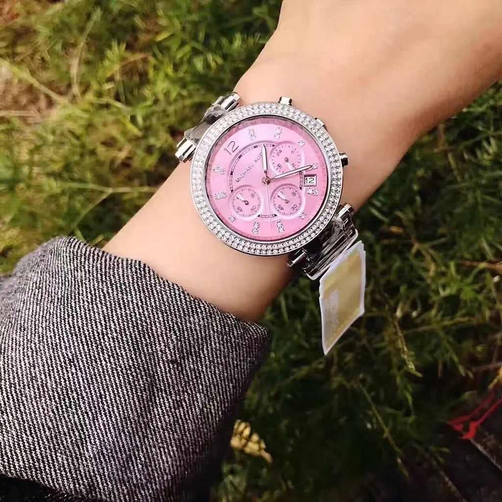 Michael Kors Parker Chronograph Pink Dial Silver Steel Strap Watch For Women - MK6105 Buy Now By Michael Kors