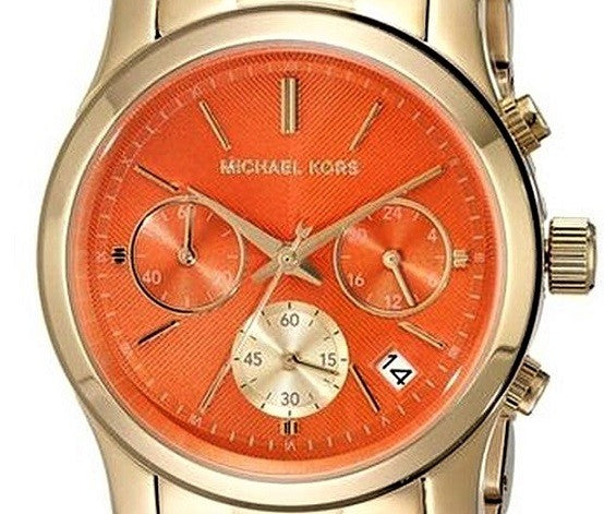 Michael Kors Runway Chronograph Orange Dial Gold Steep Strap Watch For Women - MK6162 Buy Now By Michael Kors