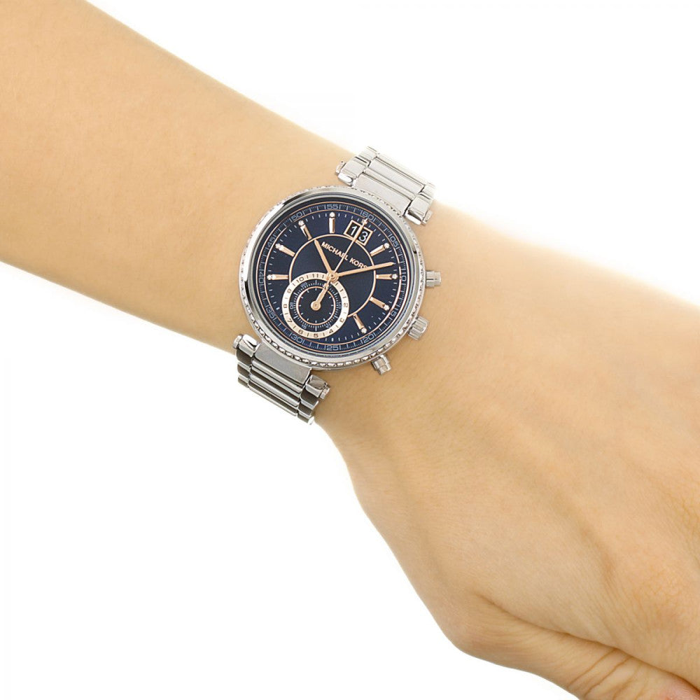 Michael Kors Sawyer Navy Blue Dial Silver Steel Strap Watch for Women - MK6224 Buy Now By Michael Kors