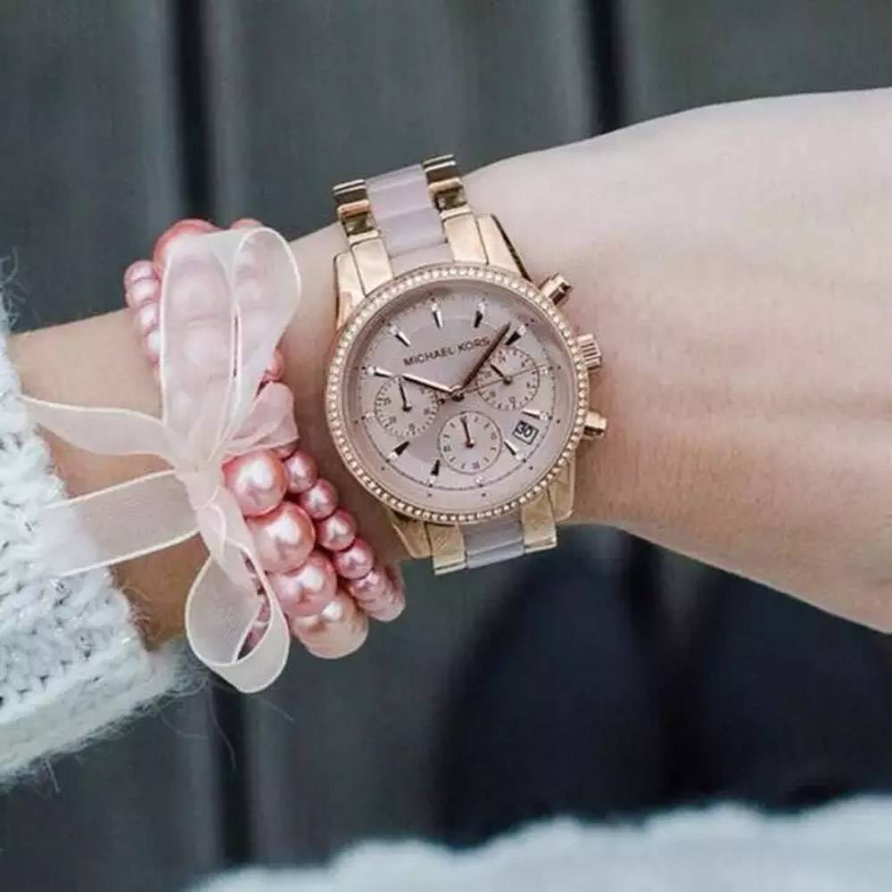 Michael Kors Ritz Chronograph Rose Gold Dial Two Tone Steel Strap Watch for Women - MK6307 Buy Now By Michael Kors