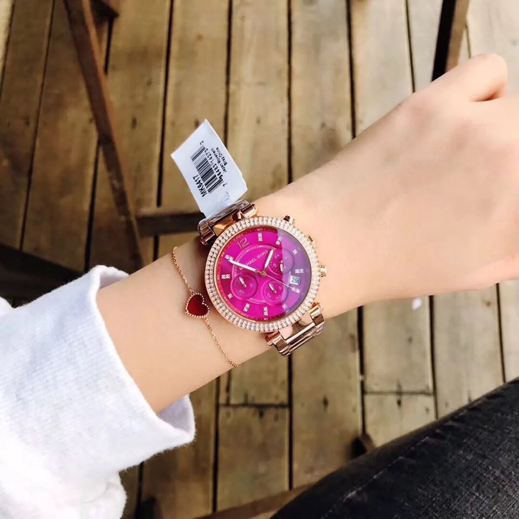 Michael Kors Parker Chronograph Purple Dial Rose Gold Steel Strap Watch For Women - MK6417 Buy Now By Michael Kors