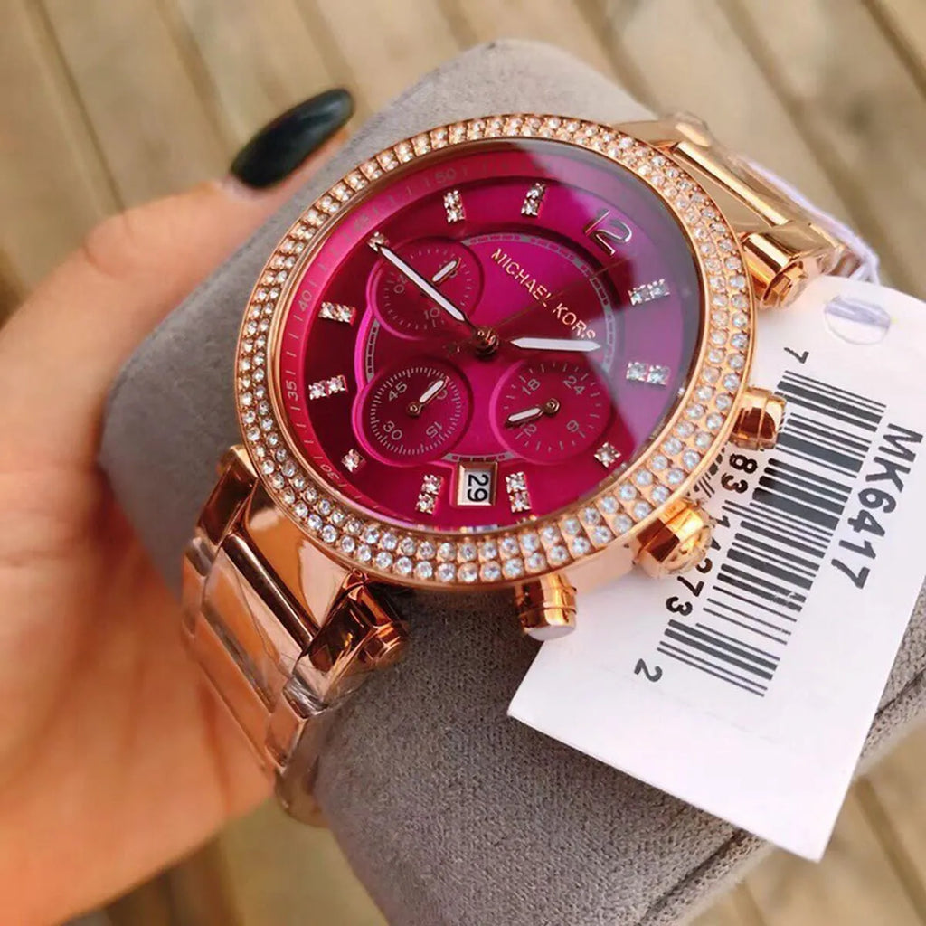 Michael Kors Parker Chronograph Purple Dial Rose Gold Steel Strap Watch For Women - MK6417 Buy Now By Michael Kors