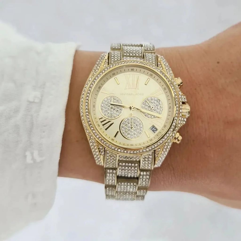 Michael Kors Mini Bradshaw Crystals Gold Dial Gold Steel Strap Watch For Women - MK6494 Buy Now By Michael Kors