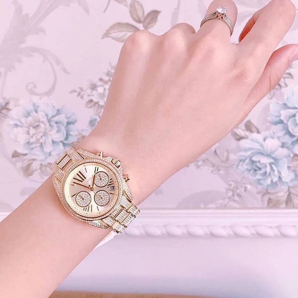 Michael Kors Mini Bradshaw Crystals Gold Dial Gold Steel Strap Watch For Women - MK6494 Buy Now By Michael Kors