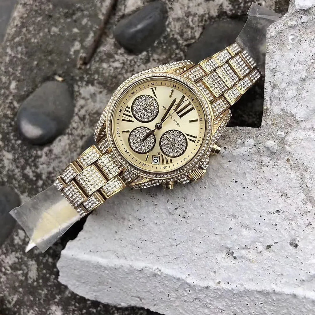 Michael Kors Mini Bradshaw Crystals Gold Dial Gold Steel Strap Watch For Women - MK6494 Buy Now By Michael Kors