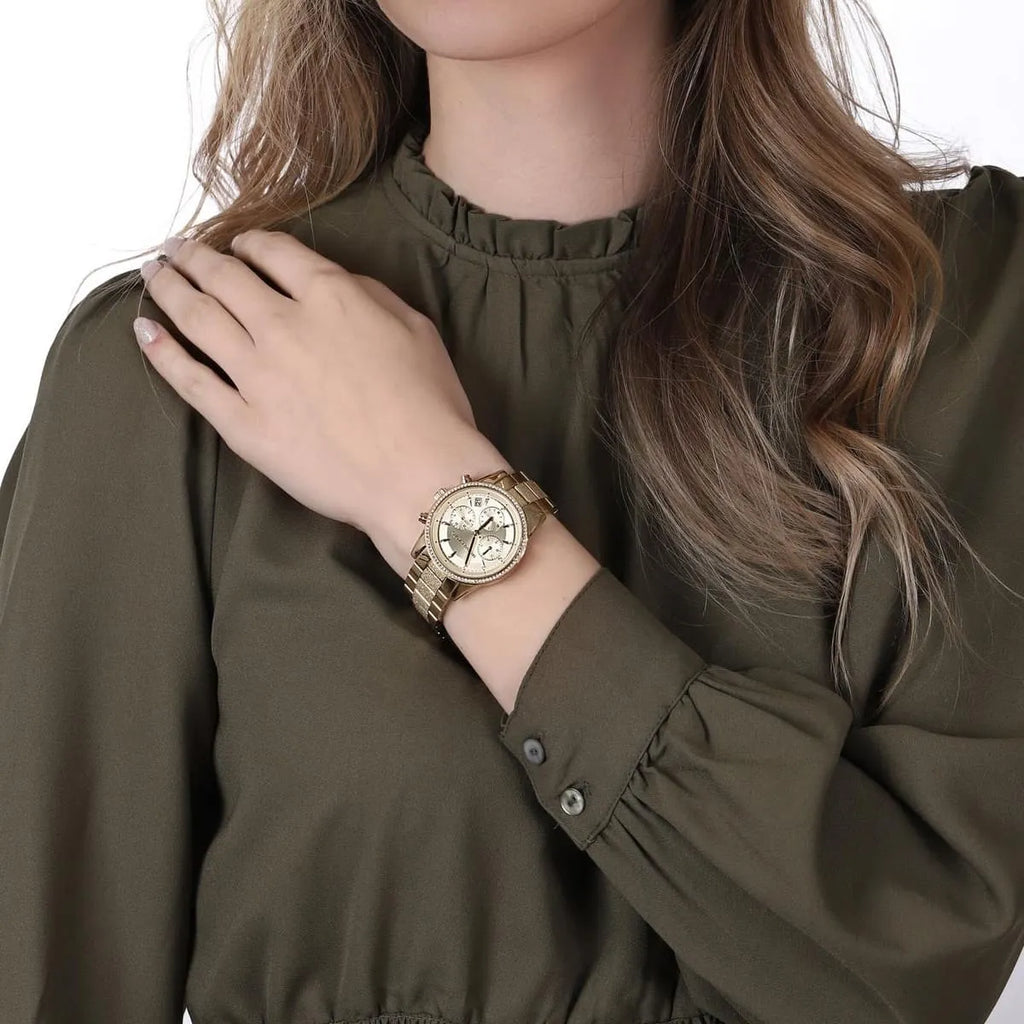Michael Kors Ritz Chronograph Gold Dial Gold Steel Strap Watch For Women - MK6597 Buy Now By Michael Kors
