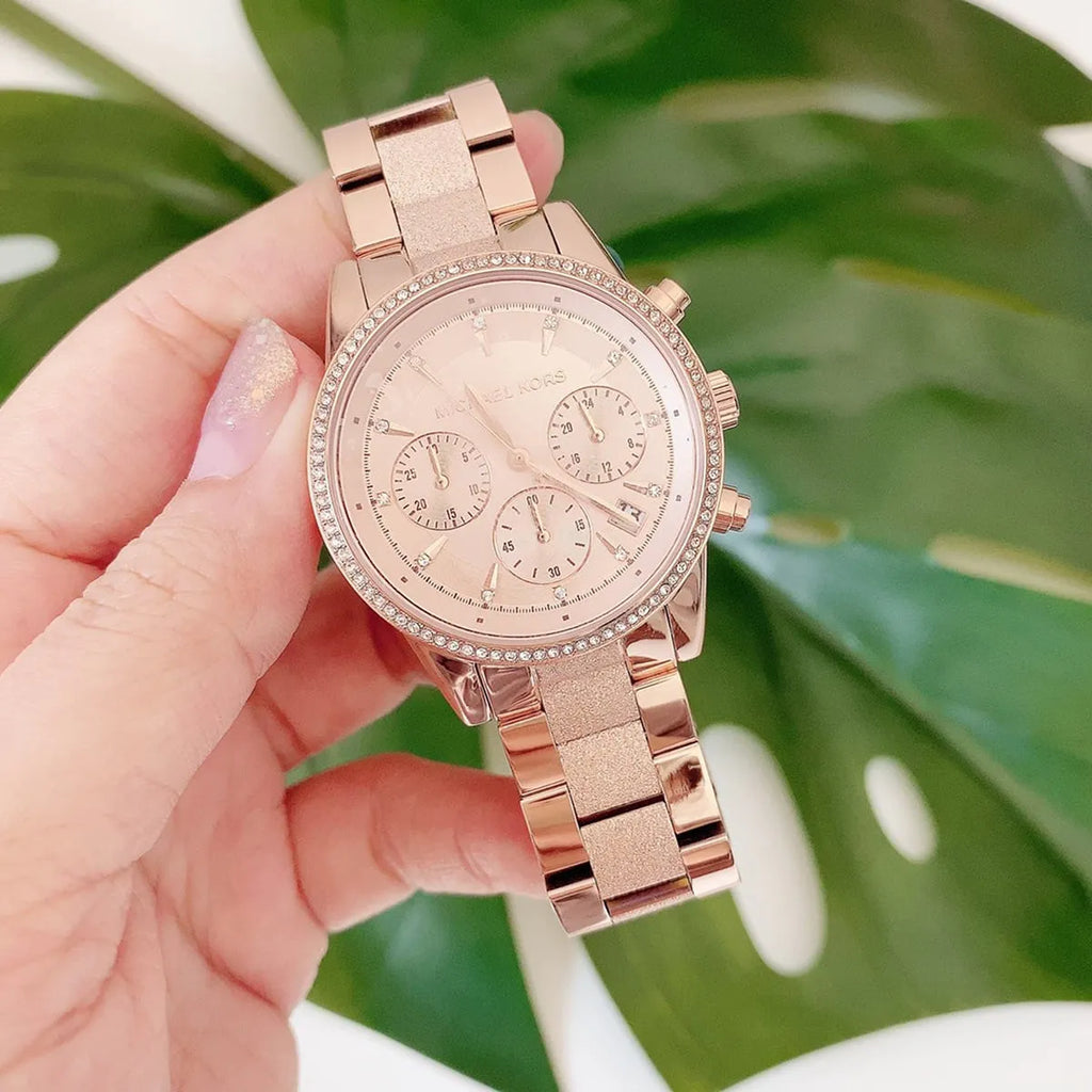 Michael Kors Ritz Chronograph Rose Gold Dial Rose Gold Steel Strap Watch For Women - MK6598 Buy Now By Michael Kors