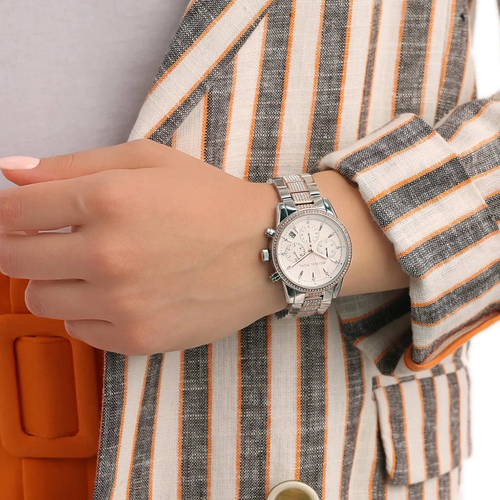 Michael Kors Ritz Chronograph White Dial Two Tone Steel Strap Watch For Women - MK6651 Buy Now By Michael Kors