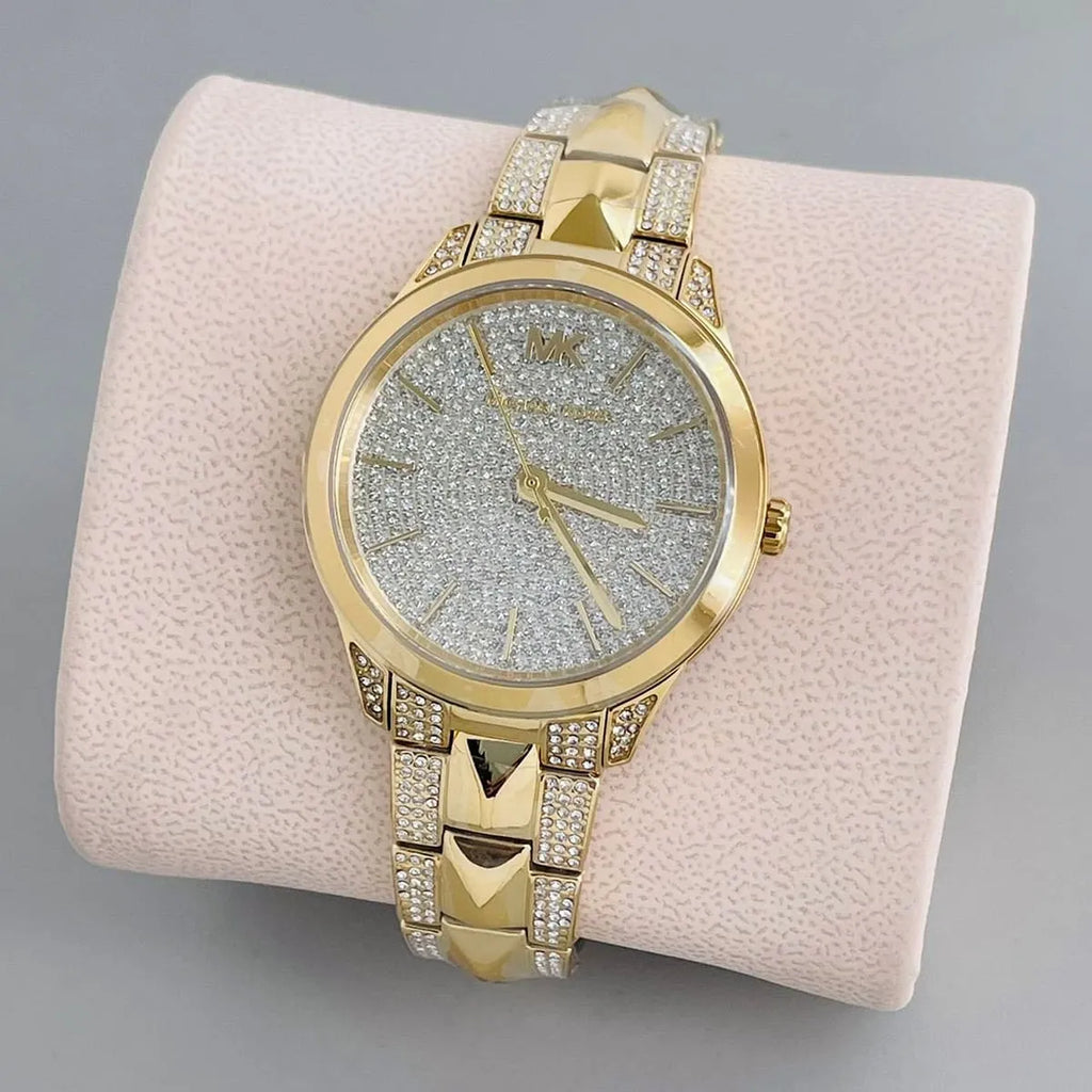 Michael Kors Runway Mercer Crystals Silver Dial Gold Steel Strap Watch For Women - MK6715 Buy Now By Michael Kors