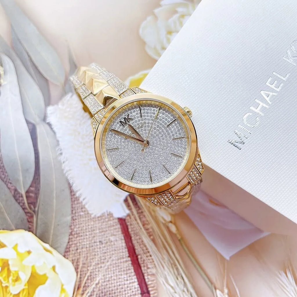 Michael Kors Runway Mercer Crystals Silver Dial Gold Steel Strap Watch For Women - MK6715 Buy Now By Michael Kors