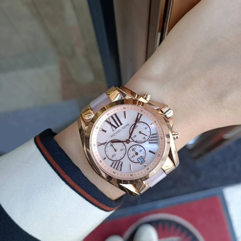 Michael Kors Bradshaw Chronograph Pink Dial Two Tone Steel Strap Watch For Women - MK6830 Buy Now By Michael Kors