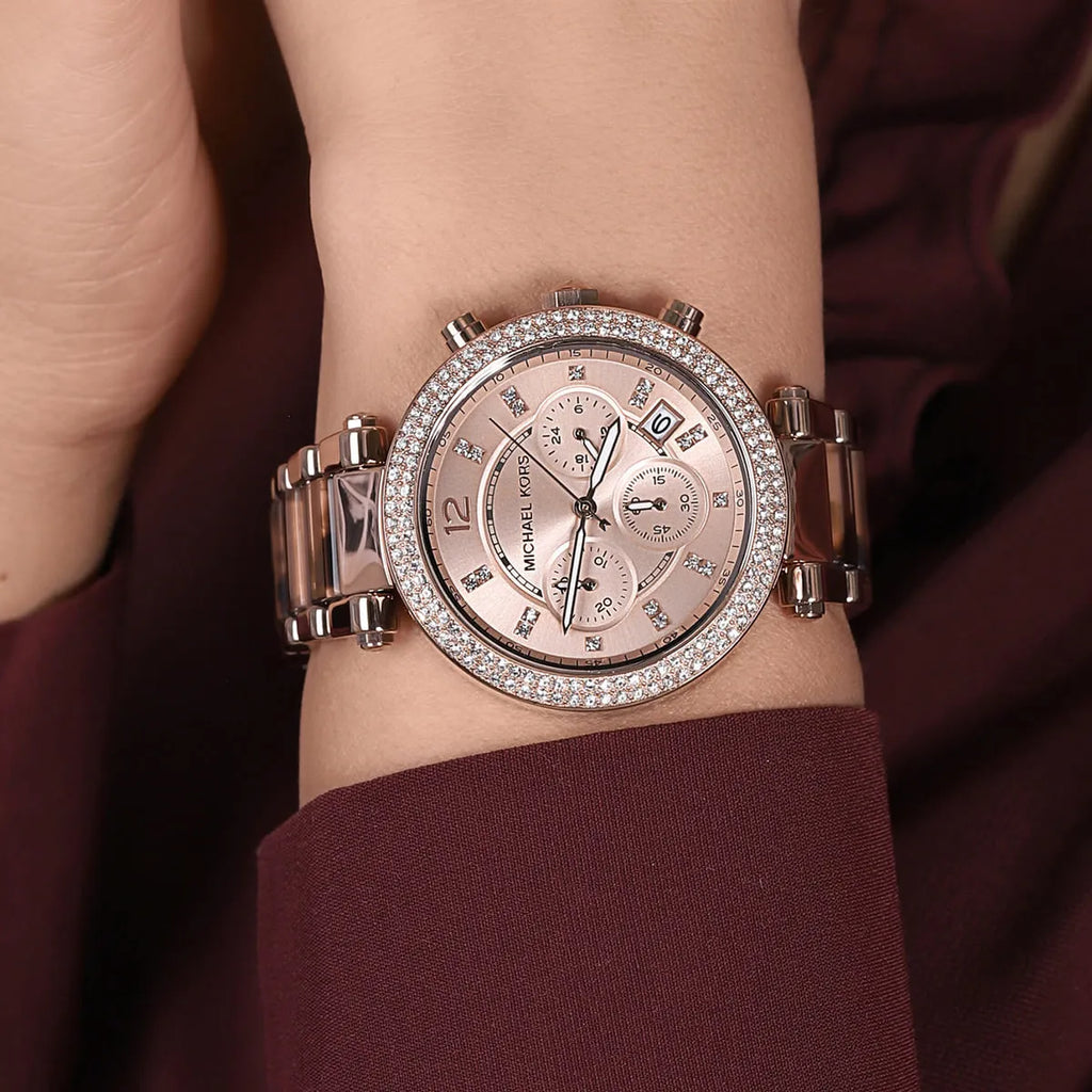 Michael Kors Parker Chronograph Rose Gold Dial Two Tone Steel Strap Watch For Women - MK6832 Buy Now By Michael Kors