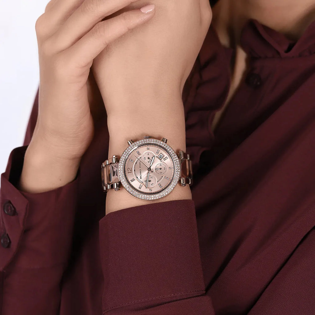 Michael Kors Parker Chronograph Rose Gold Dial Two Tone Steel Strap Watch For Women - MK6832 Buy Now By Michael Kors