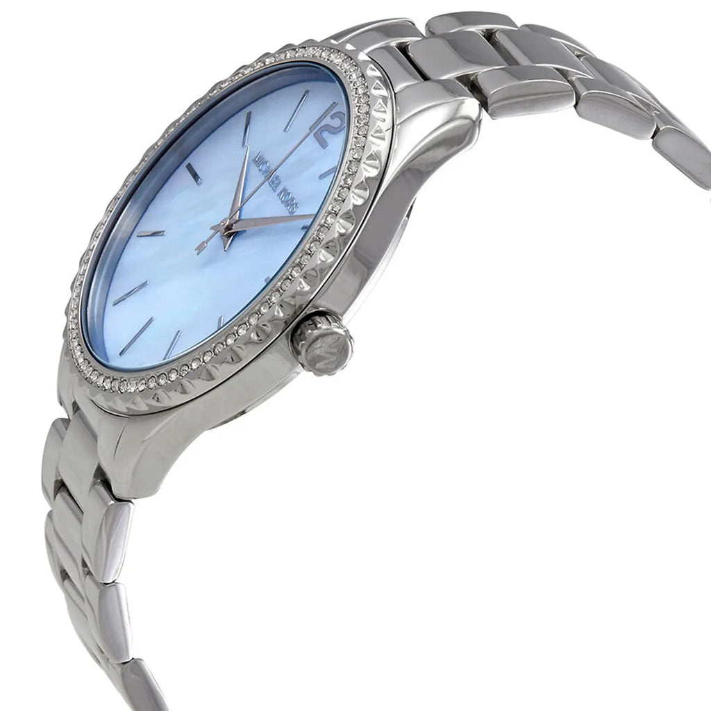 Michael Kors Layton Chronograph Mother of Pearl Blue Dial Silver Steel Strap Watch For Women - MK6847 Buy Now By Michael Kors