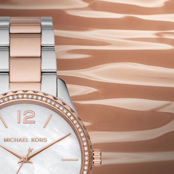 Michael Kors Layton Three Hand Mother of Pearl White Dial Two Tone Steel Strap Watch For Women - MK6849 Buy Now By Michael Kors