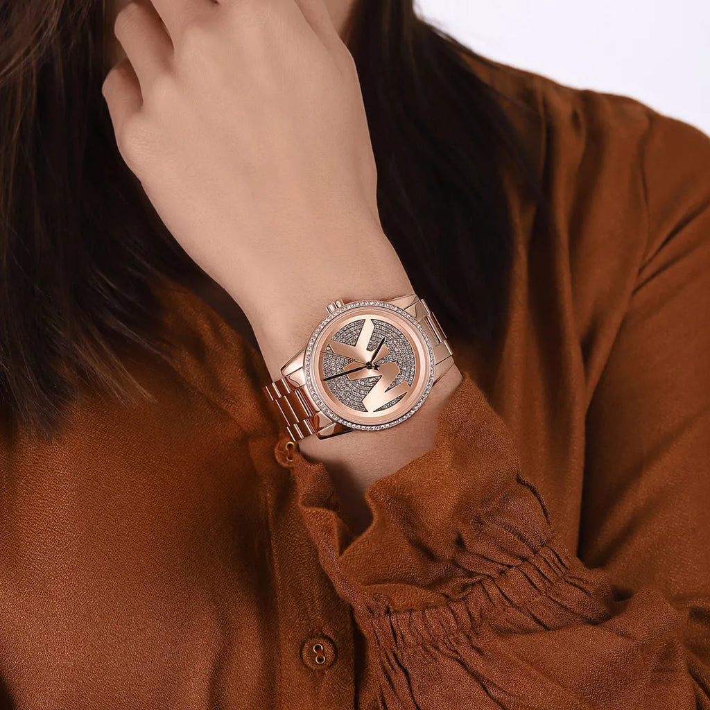 Michael Kors Ritz Analog Crystals Silver Dial Rose Gold Steel Strap Watch for Women - MK6863 Buy Now By Michael Kors