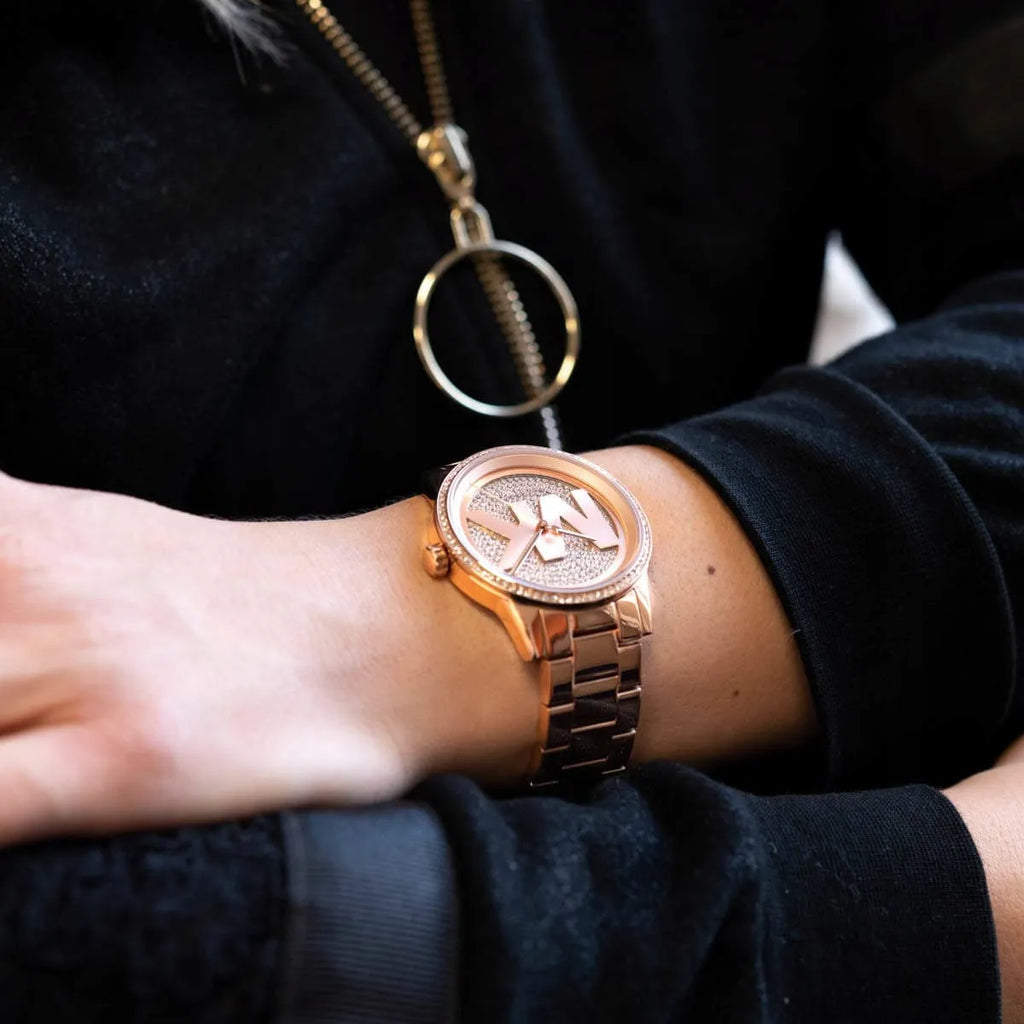 Michael Kors Ritz Analog Crystals Silver Dial Rose Gold Steel Strap Watch for Women - MK6863 Buy Now By Michael Kors