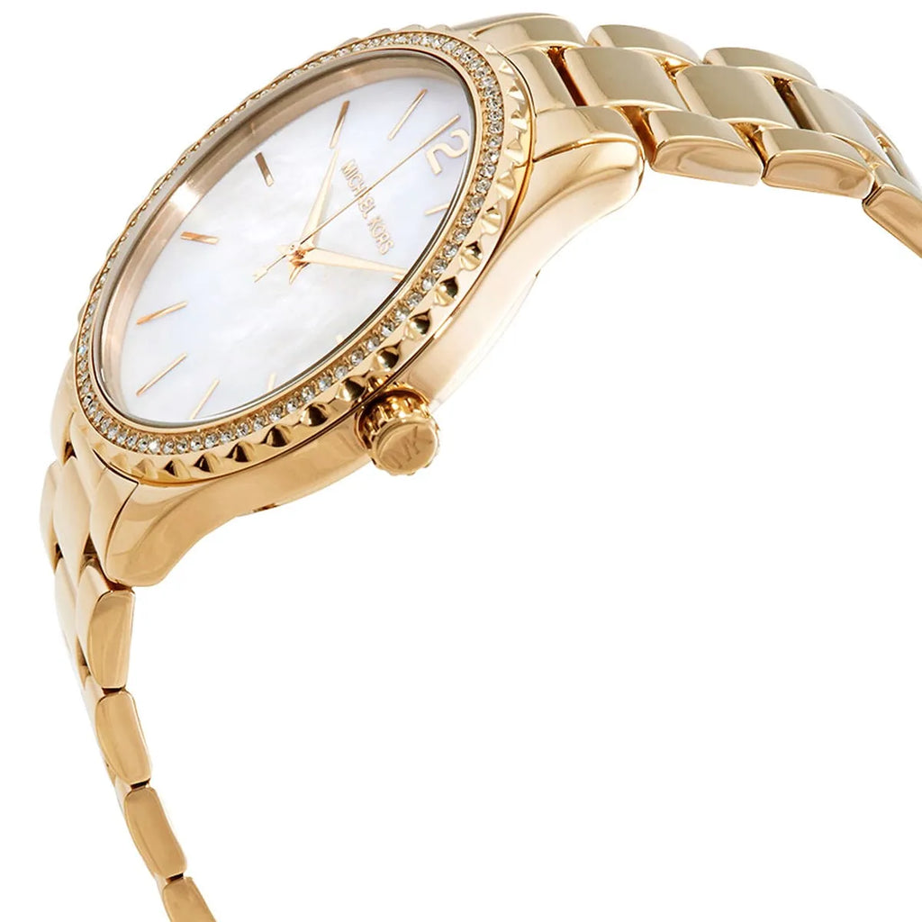 Michael Kors Layton Three Hand Mother of Pearl White Dial Gold Steel Strap Watch For Women - MK6870 Buy Now By Michael Kors