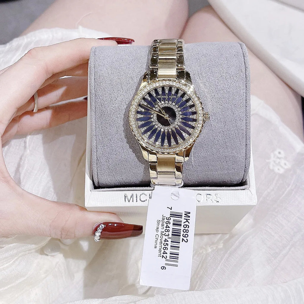 Michael Kors Layton Quartz Black Dial Gold Steel Strap Watch For Women - MK6892 Buy Now By Michael Kors