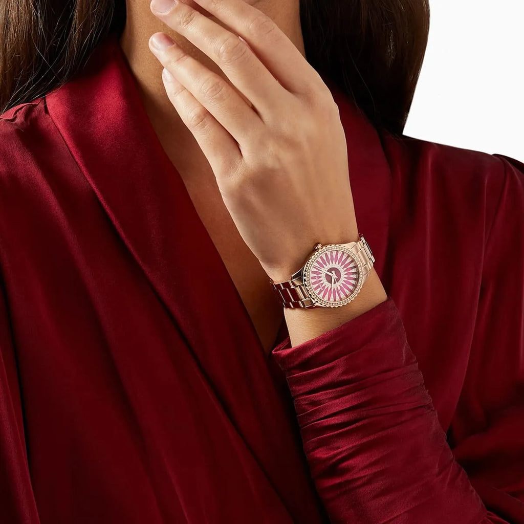 Michael Kors Layton Three Hand Red Dial Rose Gold Steel Strap Watch For Women - MK6893 Buy Now By Michael Kors