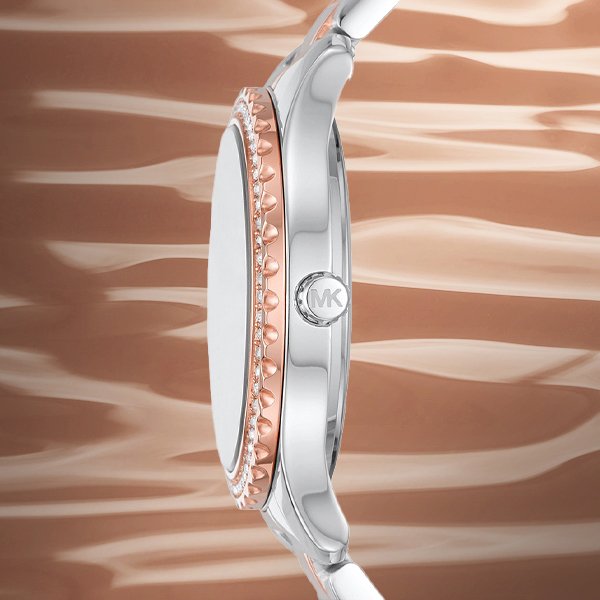 Michael Kors Layton Three Hand Pink Dial Two Tone Steel Strap Watch For Women - MK6894 Buy Now By Michael Kors