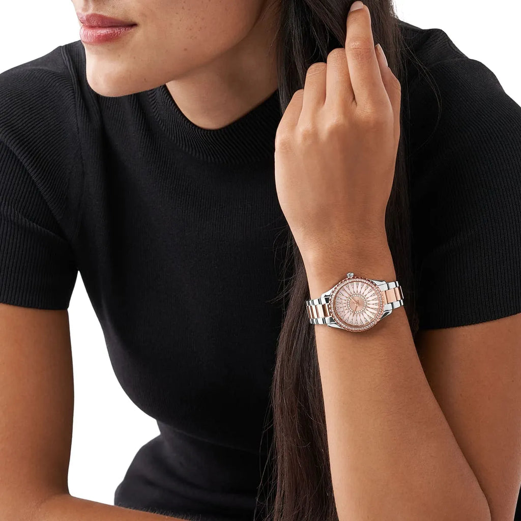 Michael Kors Layton Three Hand Pink Dial Two Tone Steel Strap Watch For Women - MK6894 Buy Now By Michael Kors
