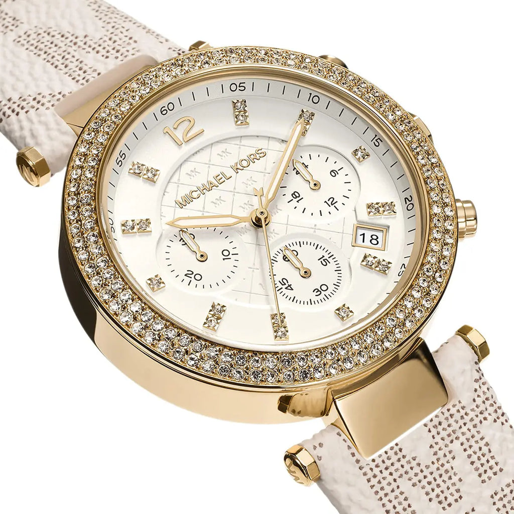 Michael Kors Parker Chronograph White Dial White Leather Strap Watch For Women - MK6916 Buy Now By Michael Kors