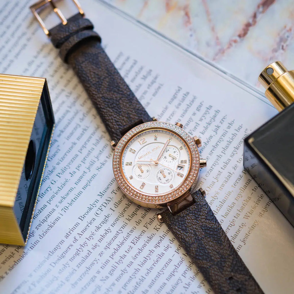 Michael Kors Parker Chronograph White Dial Brown Leather Strap Watch For Women - MK6917 Buy Now By Michael Kors