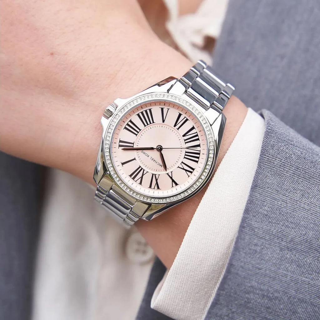 Michael Kors Kacie Three Hand Pink Dial Silver Steel Strap Watch for Women - MK6929 Buy Now By Michael Kors