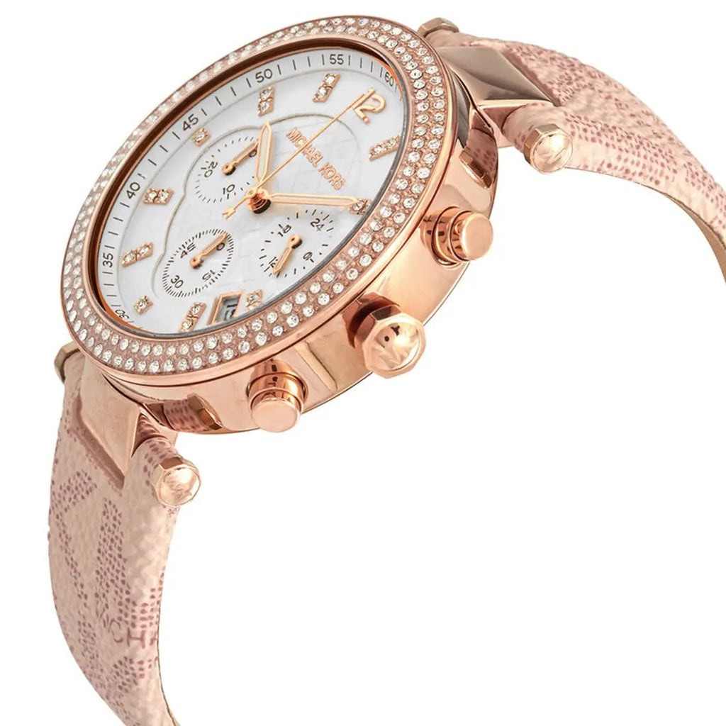 Michael Kors Parker Chronograph White Dial Pink Leather Strap Watch For Women - MK6935 Buy Now By Michael Kors