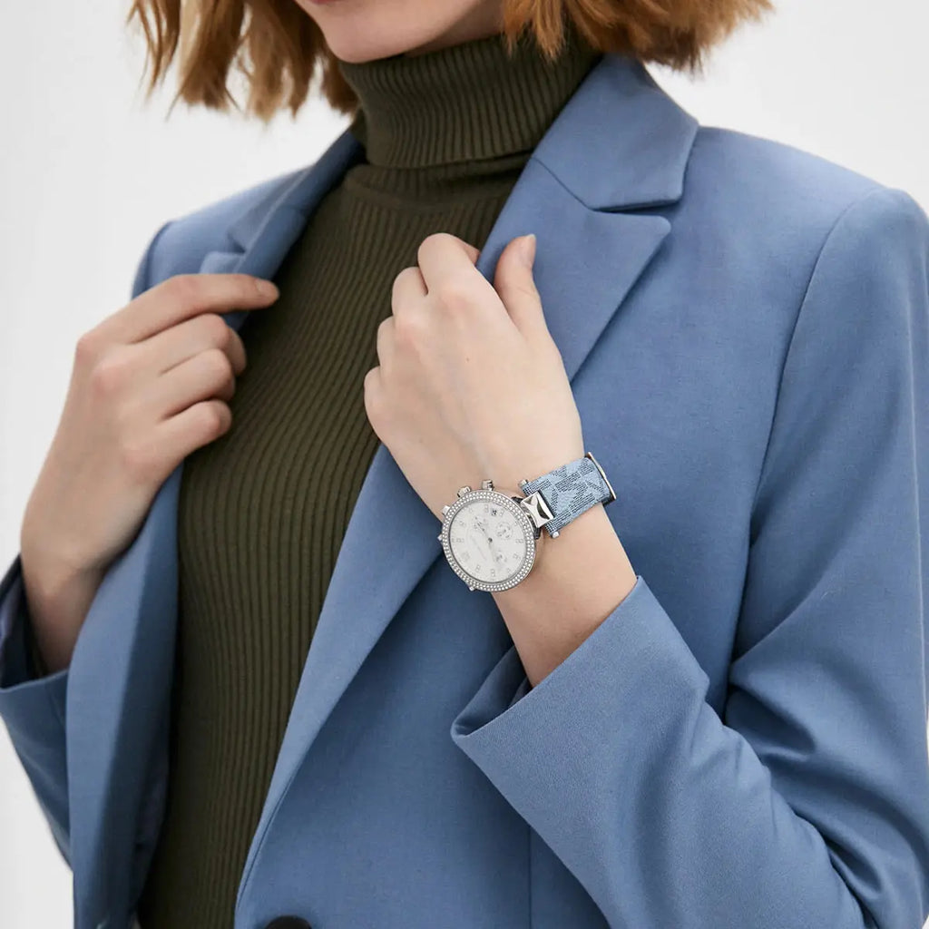 Michael Kors Parker Silver Dial Blue Leather Strap Watch For Women - MK6936 Buy Now By Michael Kors
