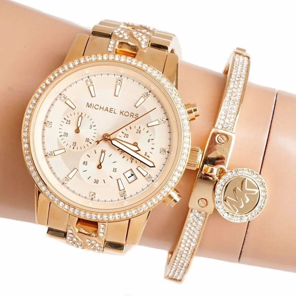 Michael Kors Ritz Chronograph Gold Dial Gold Steel Strap Watch For Women - MK6937 Buy Now By Michael Kors