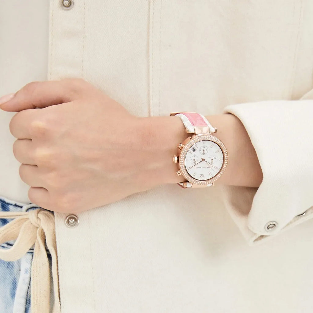 Michael Kors Parker Chronograph White Dial Two Tone Leather Strap Watch For Women - MK6951 Buy Now By Michael Kors