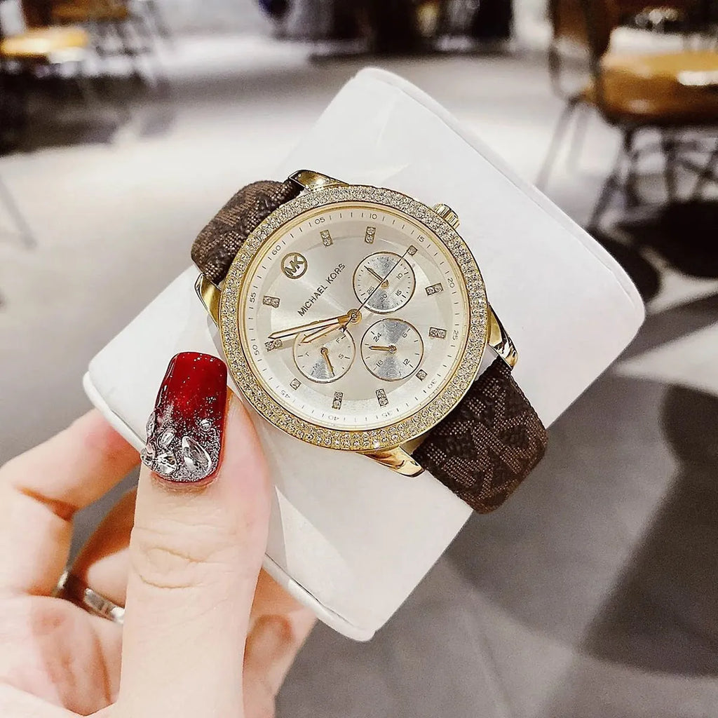 Michael Kors Tibby Multifunction Gold Dial Brown Leather Strap Watch For Women - MK6966 Buy Now By Michael Kors