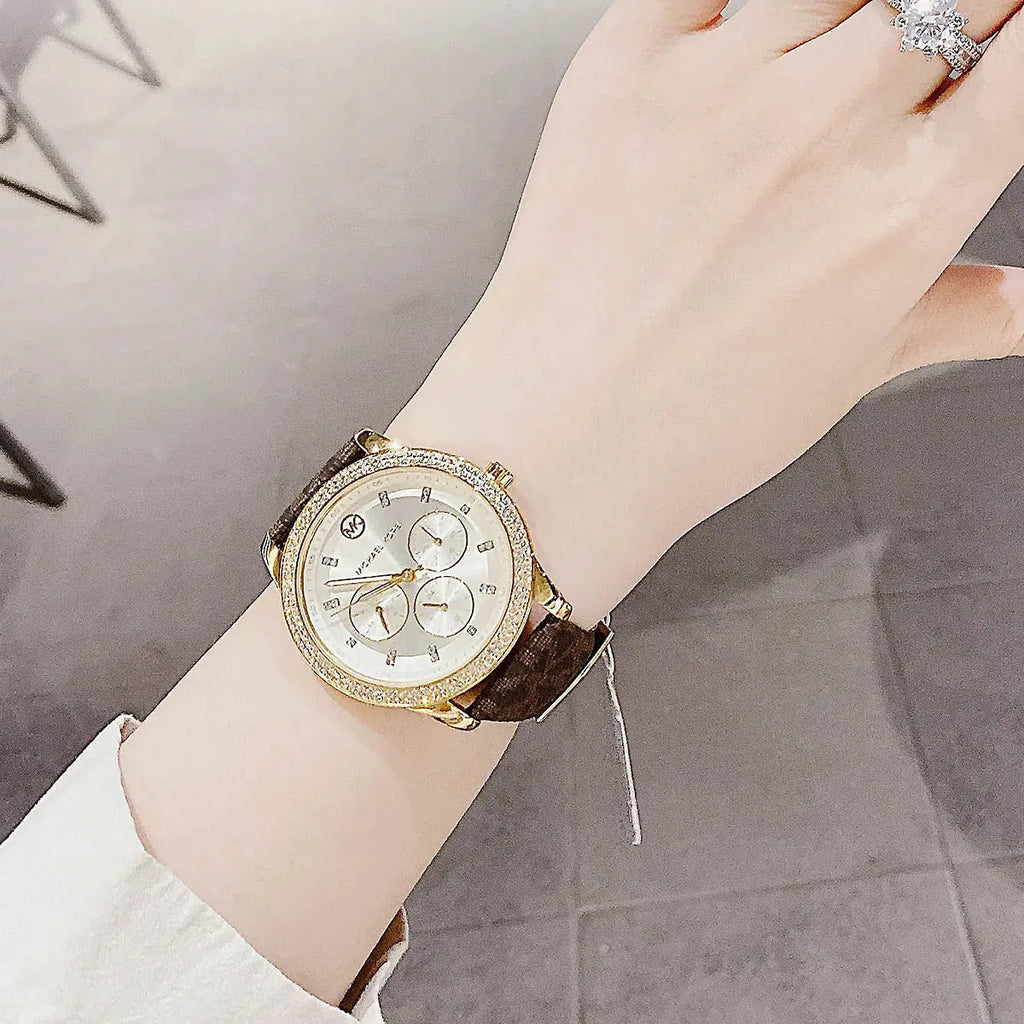 Michael Kors Tibby Multifunction Gold Dial Brown Leather Strap Watch For Women - MK6966 Buy Now By Michael Kors