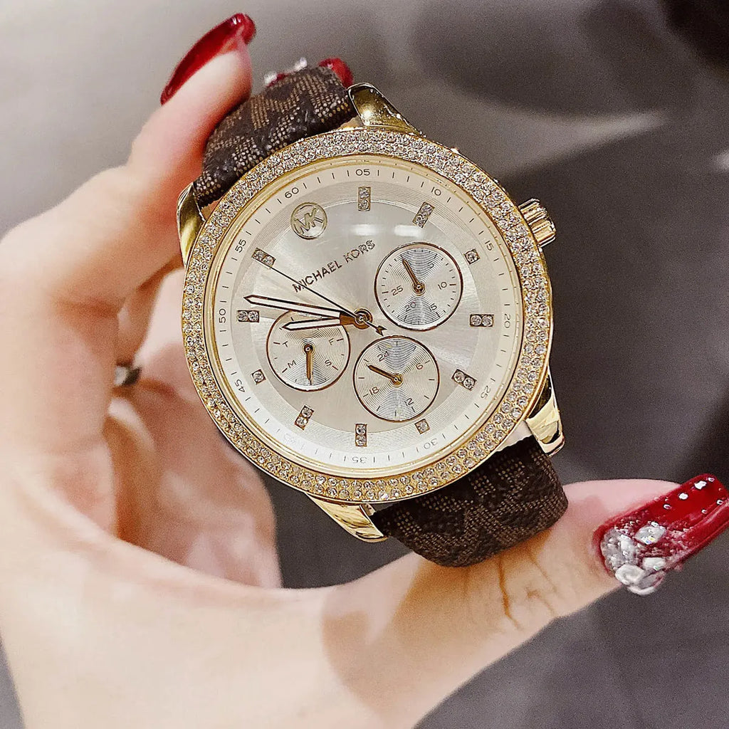 Michael Kors Tibby Multifunction Gold Dial Brown Leather Strap Watch For Women - MK6966 Buy Now By Michael Kors