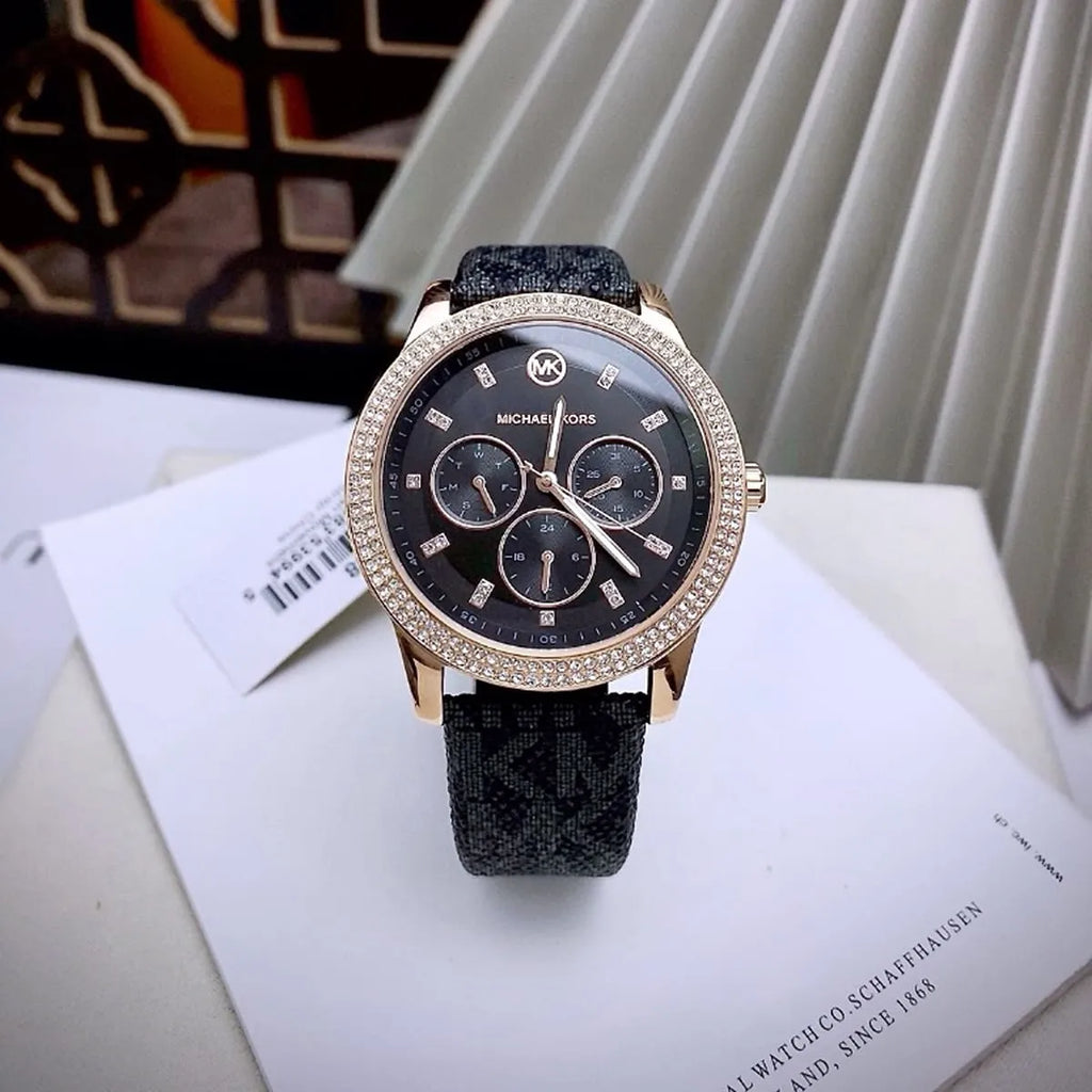 Michael Kors Tibby Multifunction Black Dial Black Leather Strap Watch For Women - MK6968 Buy Now By Michael Kors