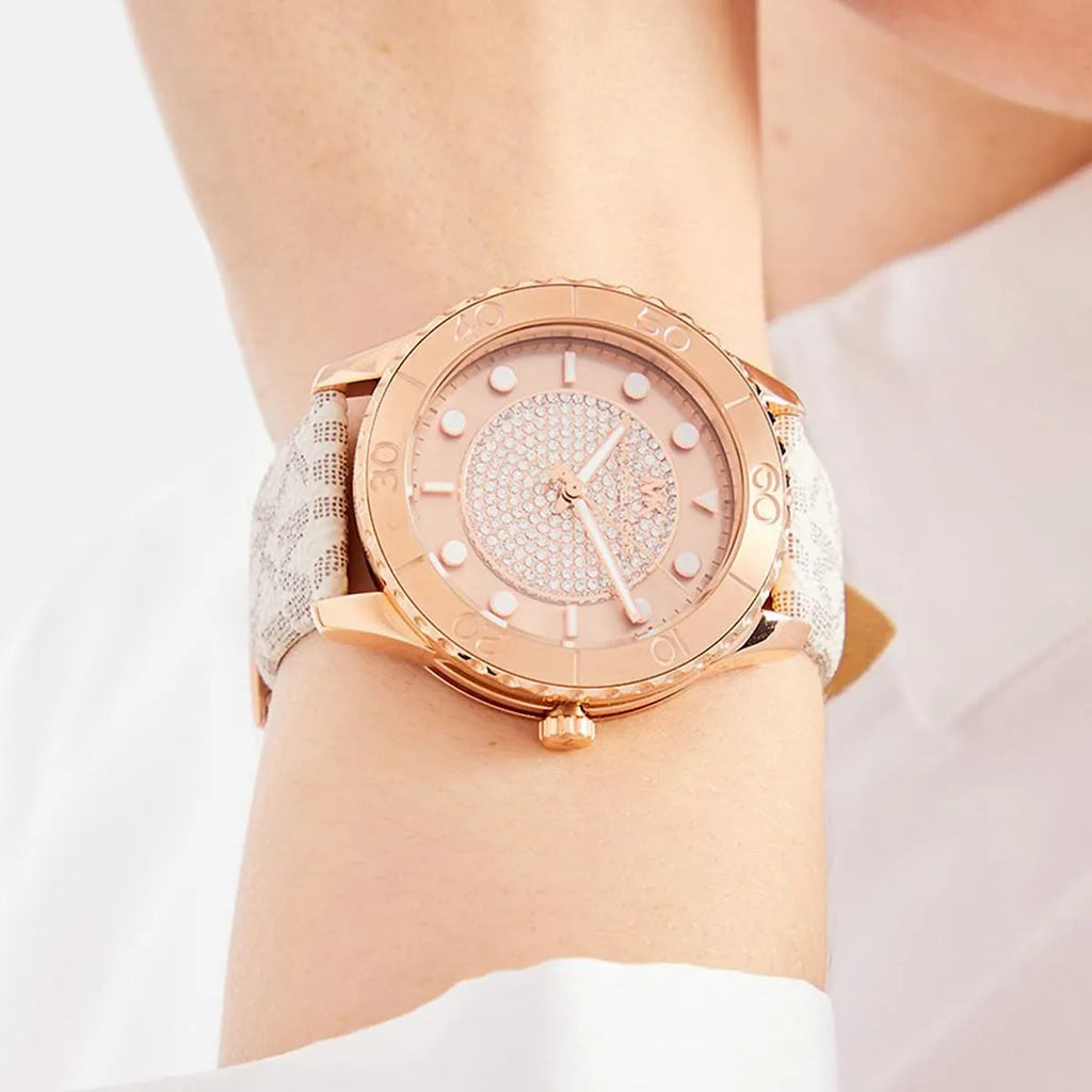 Michael Kors Runway Quartz Rose Gold Dial White Leather Strap Watch For Women - MK6980 Buy Now By Michael Kors