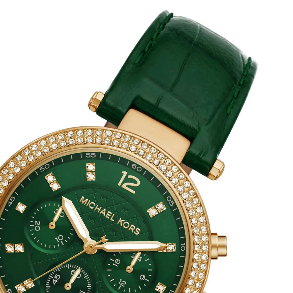 Michael Kors Parker Chronograph Green Dial Green Leather Strap Watch For Women - MK6985 Buy Now By Michael Kors