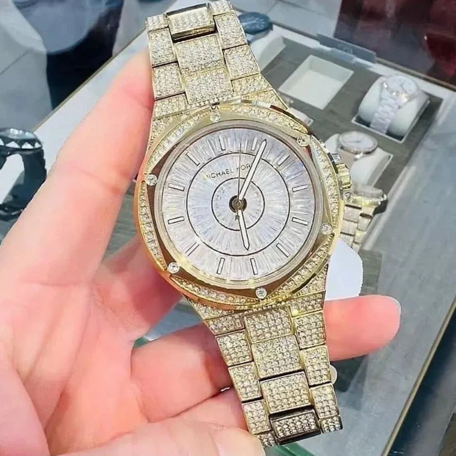 Michael Kors Lennox Three Hand Crystals White Dial Gold Steel Strap Watch For Women - MK6991 Buy Now By Michael Kors