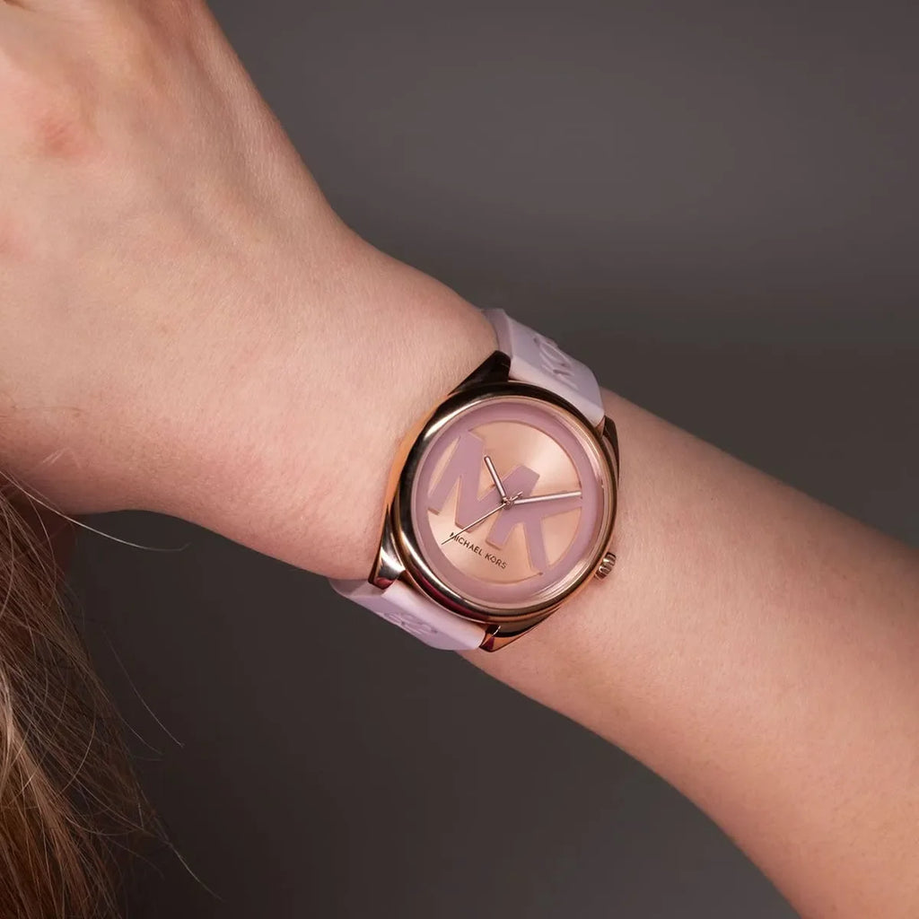 Michael Kors Janelle Three Hand Rose Gold Dial Pink Rubber Strap Watch For Women - MK7139 Buy Now By Michael Kors